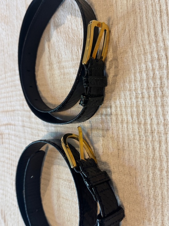 Vintage Calvin Klein 2 Black Snakeskin Belts- Lot/Duo Gold Buckle Size Small